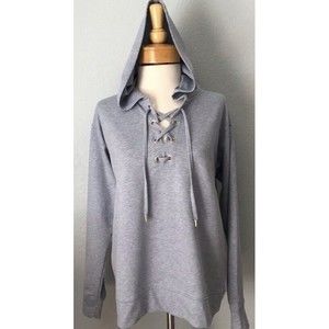 Michael Kors Laced Up Women Lightweight Chambray Grey Hoodie Medium VNeck